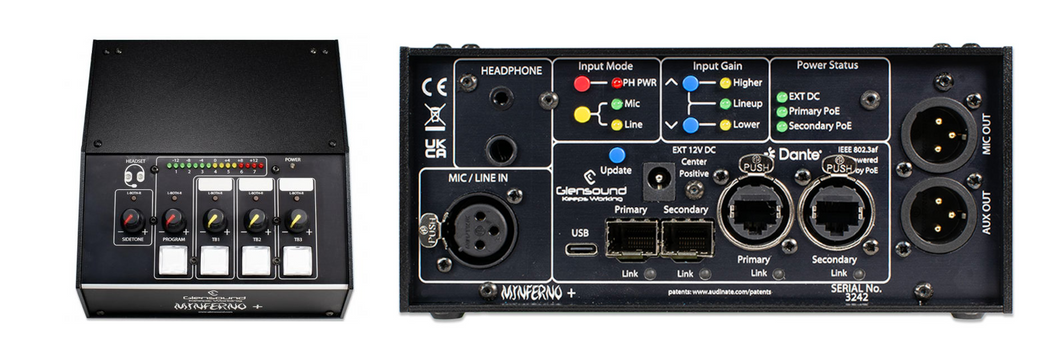 MinFerno/3 + Single Commentator's Box For Dante Audio Networks Plus Analogue Mic Outputs